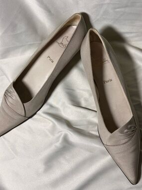 Vintage Christian Louboutin Neutral Beige Pointed-Toe Flats